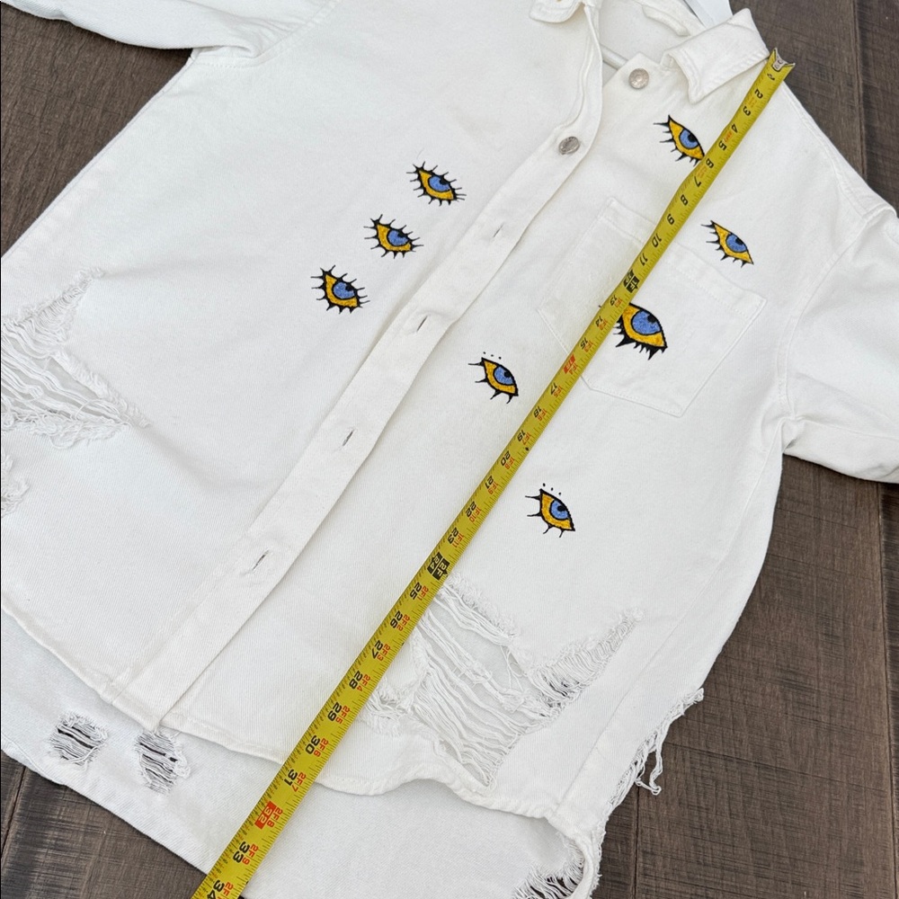 Eye See You Handmade Hand-Painted White Jeans Jacket – Made in Greece - Picture 15 of 17